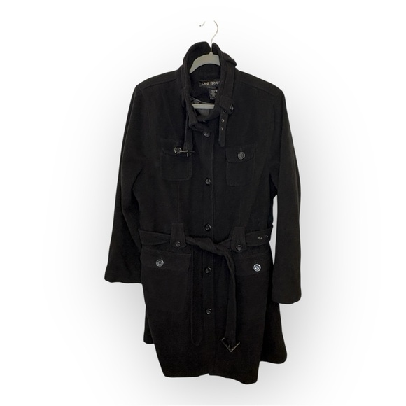 Lane Bryant Black Wool Blend Belted Coat Women’s Size 14/16 Long Jacket - Picture 1 of 6